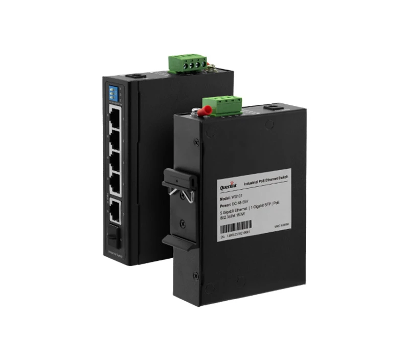 Switch industriel 5× Ethernet Gigabit dont 4 ports PoE + 1 port SFP, Rail DIN intégré | WS101